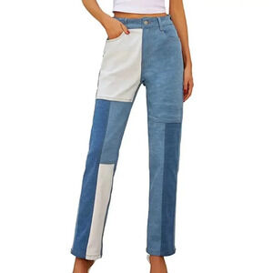 Liumilac patchwork high rise straight leg denim jeans, size S